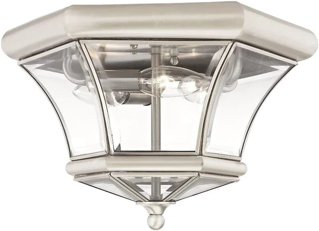 Alt view image 4 of 7 - Livex Lighting 7053-04 Monterey Light Outdoor/Indoor Black Finish Solid Brass Flush Mount with Clear Beveled Glass