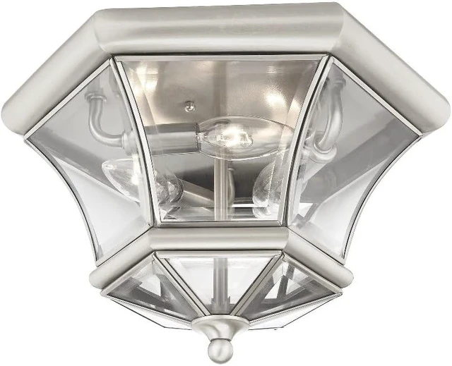 Alt view image 5 of 7 - Livex Lighting 7053-04 Monterey Light Outdoor/Indoor Black Finish Solid Brass Flush Mount with Clear Beveled Glass