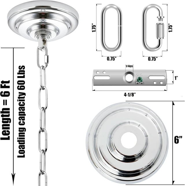Alt view image 2 of 7 - 6 Inch Light Canopy Kit with 6 Feet Hanging Chain, Heavy Duty, Replacement Cover Plate for Chandelier, Pendant Light, Swag Light, Ceiling Fan, Flower Basket or DIY Projects (Chrome)