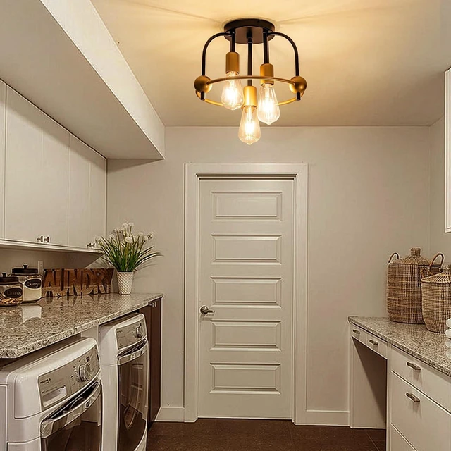 Alt view image 3 of 7 - 3-Light Black Gold Semi Flush Mount Ceiling Light