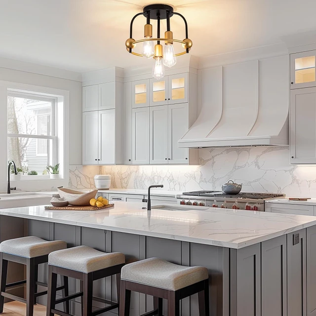 Alt view image 4 of 7 - 3-Light Black Gold Semi Flush Mount Ceiling Light