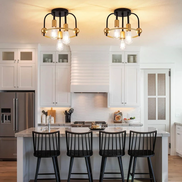 Alt view image 5 of 7 - 3-Light Black Gold Semi Flush Mount Ceiling Light