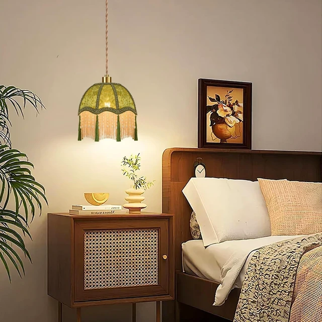Alt view image 2 of 7 - ZECOXOL Boho Plug in Pendant Light Rustic Hanging Lights with Plug in Cord & Flower Lampshade,Fringe Hanging Lamp Dimmable Plug in Ceiling Light Fixture for Living Room Bedroom Kitchen (Bulb Include)
