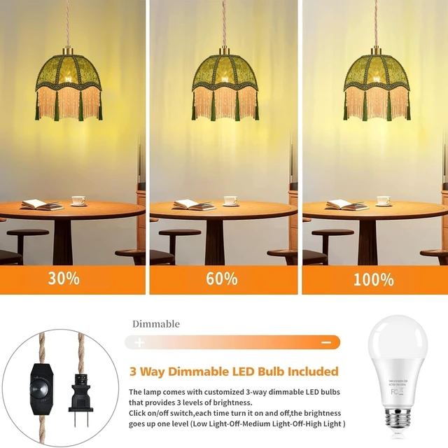 Alt view image 3 of 7 - ZECOXOL Boho Plug in Pendant Light Rustic Hanging Lights with Plug in Cord & Flower Lampshade,Fringe Hanging Lamp Dimmable Plug in Ceiling Light Fixture for Living Room Bedroom Kitchen (Bulb Include)