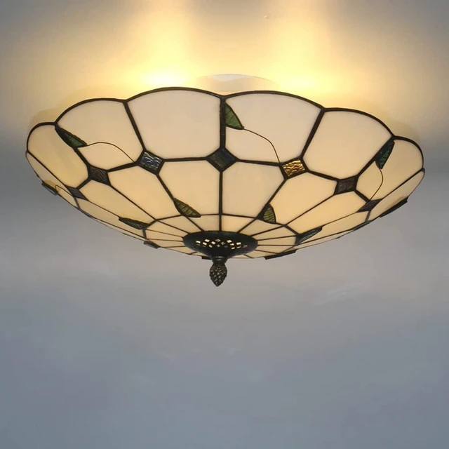Alt view image 7 of 7 - 16 Inch Tiffany Style Stained Glass Ceiling Light Tiffany Flush Mount Ceiling Light Vintage Chandeliers Pendent Light Lighting Fixture Lamps (16 Inch Leaf White)