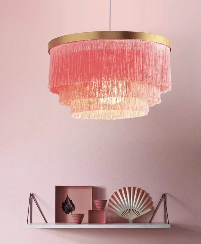 Alt view image 2 of 7 - Romantic Tassel Pendant Lighting Chandeliers Creative Modern Ceiling Lights 3 Tiers in Pink