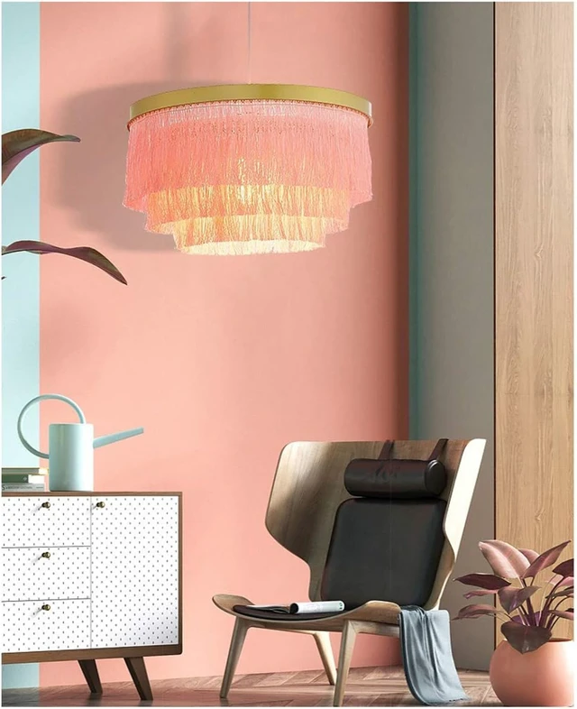 Alt view image 3 of 7 - Romantic Tassel Pendant Lighting Chandeliers Creative Modern Ceiling Lights 3 Tiers in Pink