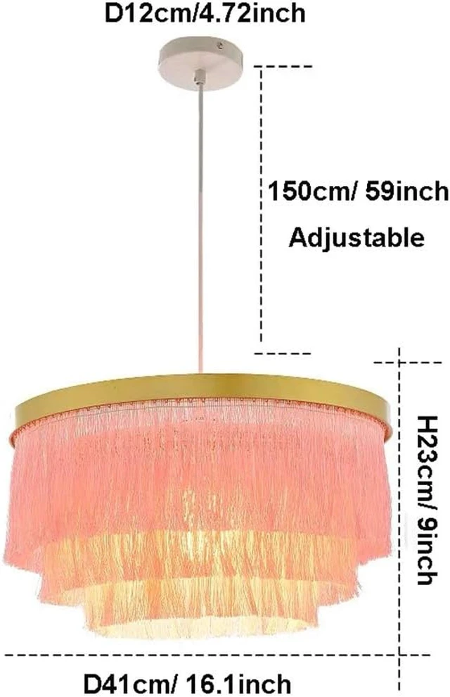Alt view image 6 of 7 - Romantic Tassel Pendant Lighting Chandeliers Creative Modern Ceiling Lights 3 Tiers in Pink