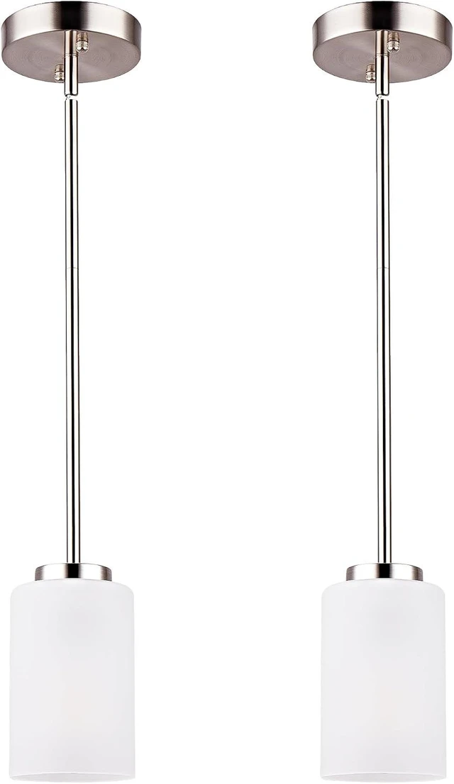 Main image of 2 Pack Pendant Light Fixtures, Adjustable Brushed Nickel Hanging Ceiling Lights with White Frosted Glass Shades, House Indoor Light for Kitchen Island Bedroom