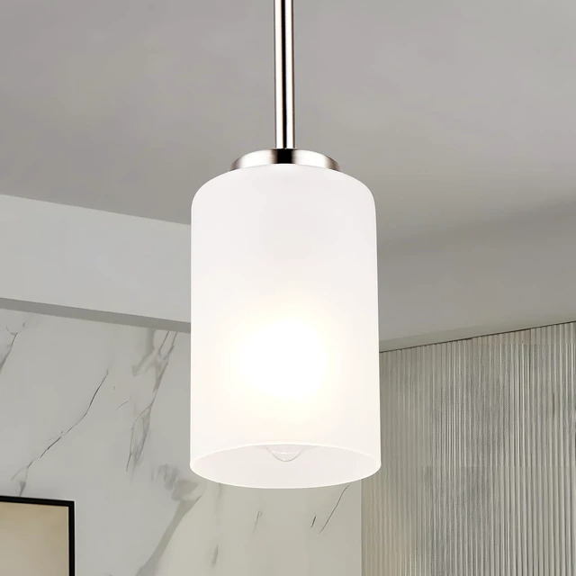 Alt view image 2 of 7 - 2 Pack Pendant Light Fixtures, Adjustable Brushed Nickel Hanging Ceiling Lights with White Frosted Glass Shades, House Indoor Light for Kitchen Island Bedroom