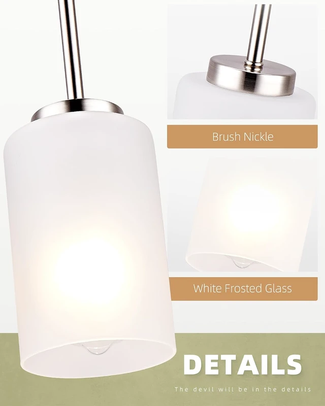 Alt view image 5 of 7 - 2 Pack Pendant Light Fixtures, Adjustable Brushed Nickel Hanging Ceiling Lights with White Frosted Glass Shades, House Indoor Light for Kitchen Island Bedroom