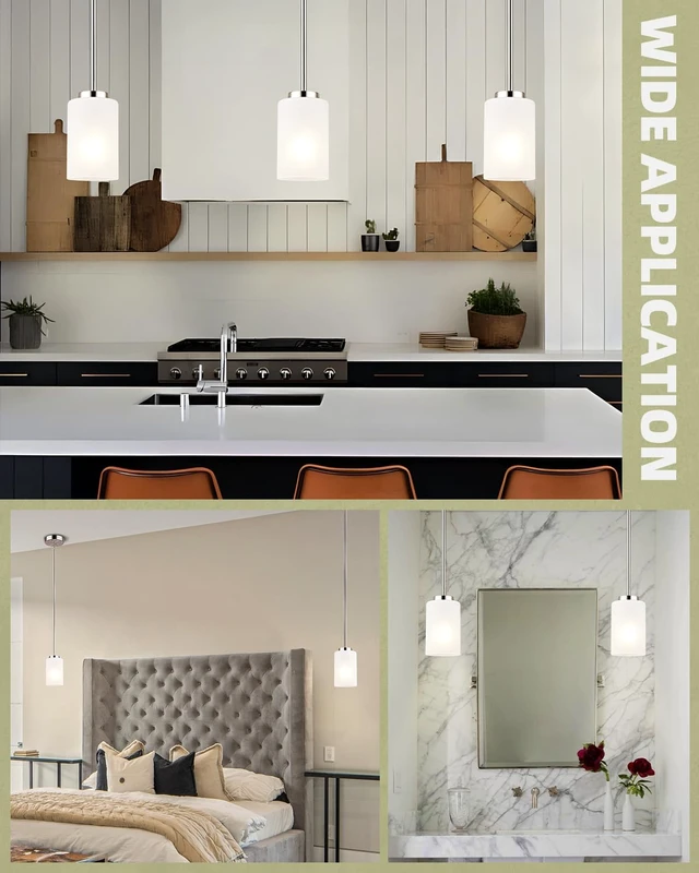Alt view image 7 of 7 - 2 Pack Pendant Light Fixtures, Adjustable Brushed Nickel Hanging Ceiling Lights with White Frosted Glass Shades, House Indoor Light for Kitchen Island Bedroom