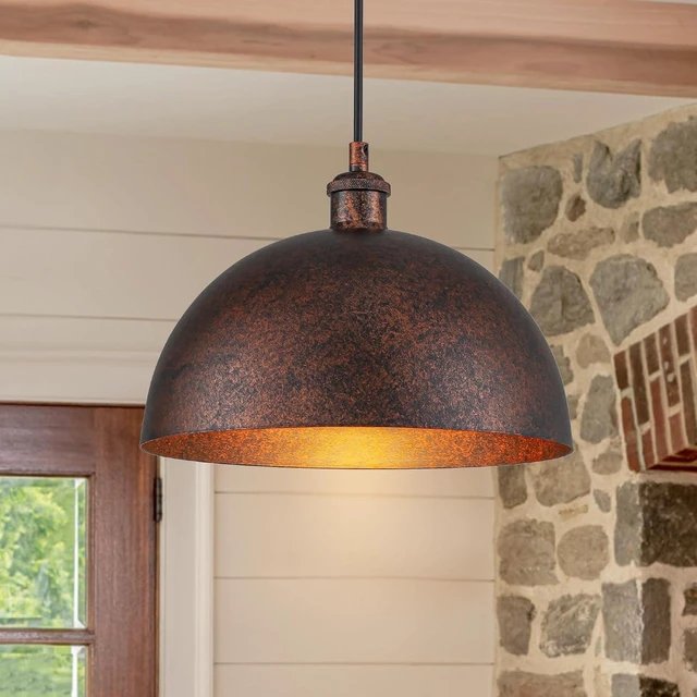 Main image of Lingkai 11.8 Industrial Metal Dome Pendant Light, Rust Industrial Pendant Lights for Kitchen Island, Dimmable Hanging Light Fixtures Compatible for Kitchen Island, Dining Room