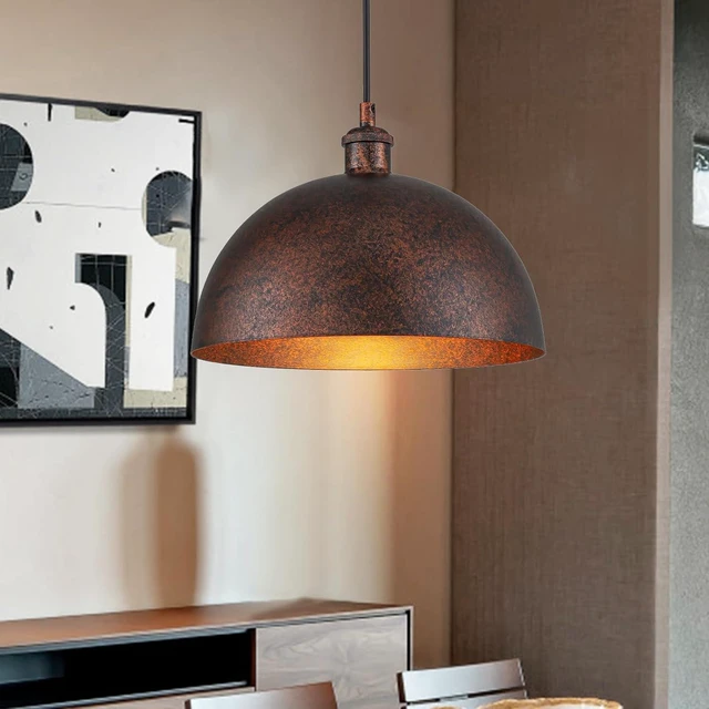Alt view image 5 of 7 - Lingkai 11.8 Industrial Metal Dome Pendant Light, Rust Industrial Pendant Lights for Kitchen Island, Dimmable Hanging Light Fixtures Compatible for Kitchen Island, Dining Room