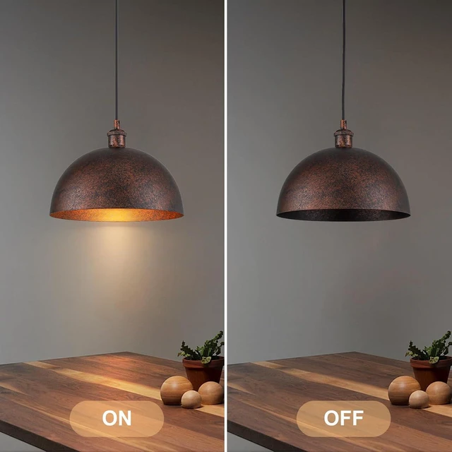 Alt view image 7 of 7 - Lingkai 11.8 Industrial Metal Dome Pendant Light, Rust Industrial Pendant Lights for Kitchen Island, Dimmable Hanging Light Fixtures Compatible for Kitchen Island, Dining Room