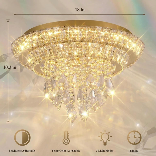 Alt view image 4 of 7 - Crystal Light Fixtures Ceiling Mount Gold Chandelier for Dining Room