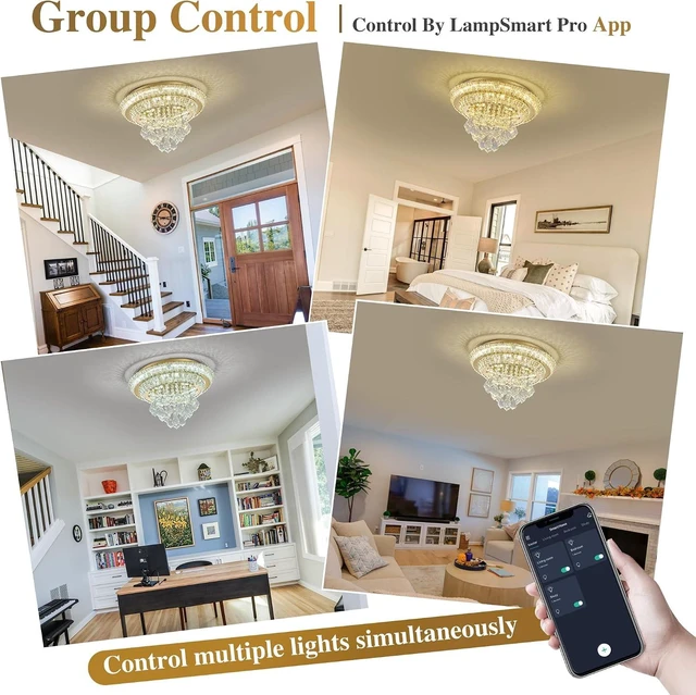 Alt view image 5 of 7 - Crystal Light Fixtures Ceiling Mount Gold Chandelier for Dining Room