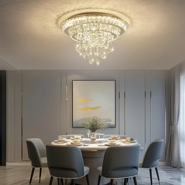 Alt view image 6 of 7 - Crystal Light Fixtures Ceiling Mount Gold Chandelier for Dining Room