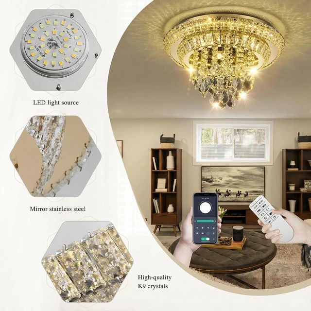 Alt view image 2 of 7 - Crystal Light Fixtures Ceiling Mount Gold Chandelier for Dining Room