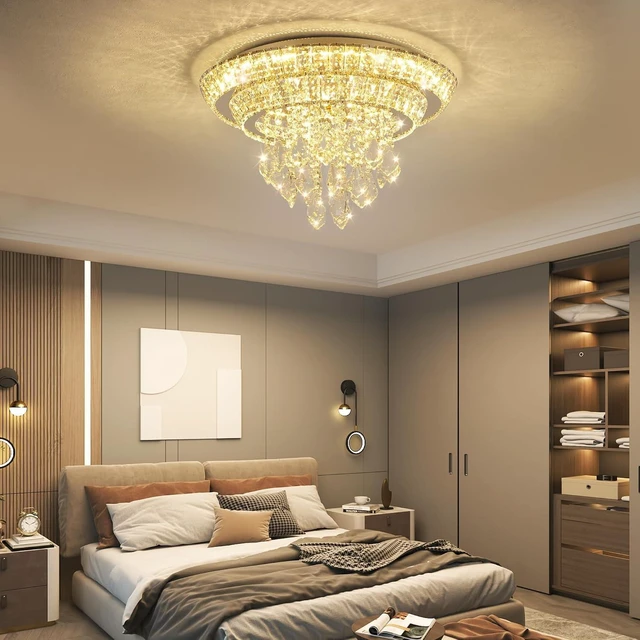 Alt view image 7 of 7 - Crystal Light Fixtures Ceiling Mount Gold Chandelier for Dining Room
