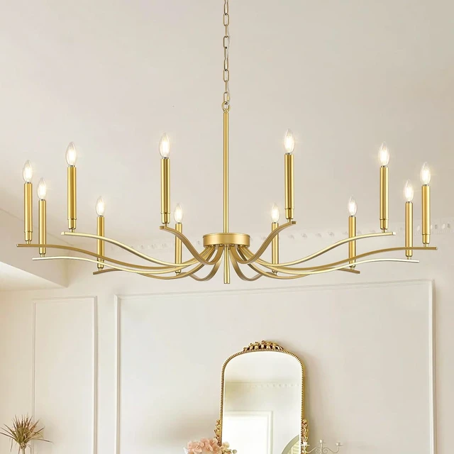 Main image of 12 Light Gold Living Room Chandelier Large Chandeliers for High Ceiling Foyer Brass Chandelier 53in Metal Chandeliers Hanging Light for Master Bedroom Dining Room Light Fixture Over Table