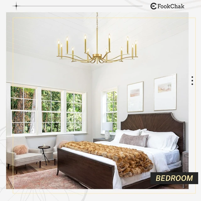 Alt view image 4 of 7 - 12 Light Gold Living Room Chandelier Large Chandeliers for High Ceiling Foyer Brass Chandelier 53in Metal Chandeliers Hanging Light for Master Bedroom Dining Room Light Fixture Over Table
