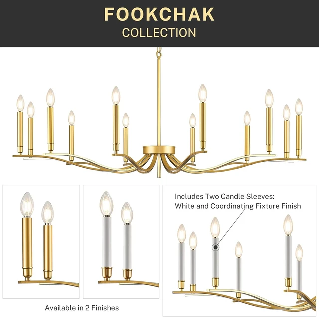 Alt view image 5 of 7 - 12 Light Gold Living Room Chandelier Large Chandeliers for High Ceiling Foyer Brass Chandelier 53in Metal Chandeliers Hanging Light for Master Bedroom Dining Room Light Fixture Over Table