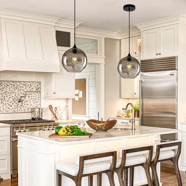 Alt view image 4 of 7 - Kitchen Island Pendant Light Modern Globe Hand Blown Glass Ceiling Hanging Lights fixtures for Living Dining Room Bedroom