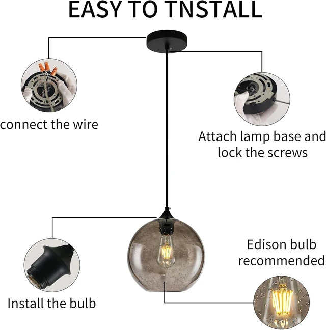 Alt view image 3 of 7 - Kitchen Island Pendant Light Modern Globe Hand Blown Glass Ceiling Hanging Lights fixtures for Living Dining Room Bedroom