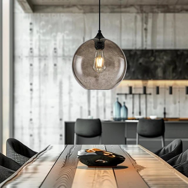 Alt view image 5 of 7 - Kitchen Island Pendant Light Modern Globe Hand Blown Glass Ceiling Hanging Lights fixtures for Living Dining Room Bedroom