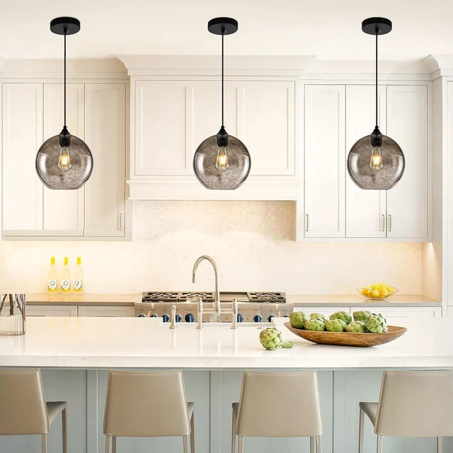 Alt view image 6 of 7 - Kitchen Island Pendant Light Modern Globe Hand Blown Glass Ceiling Hanging Lights fixtures for Living Dining Room Bedroom