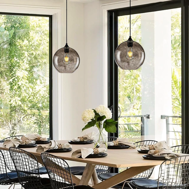 Alt view image 2 of 7 - Kitchen Island Pendant Light Modern Globe Hand Blown Glass Ceiling Hanging Lights fixtures for Living Dining Room Bedroom