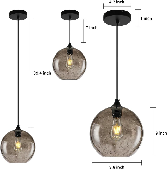 Alt view image 7 of 7 - Kitchen Island Pendant Light Modern Globe Hand Blown Glass Ceiling Hanging Lights fixtures for Living Dining Room Bedroom