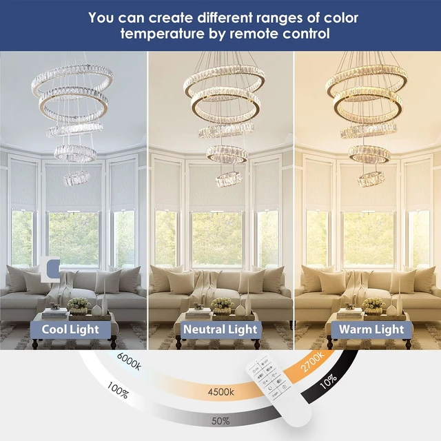 Alt view image 6 of 7 - 5-Ring Titanium Gold Crystal Chandelier Dimmable LED Pendant