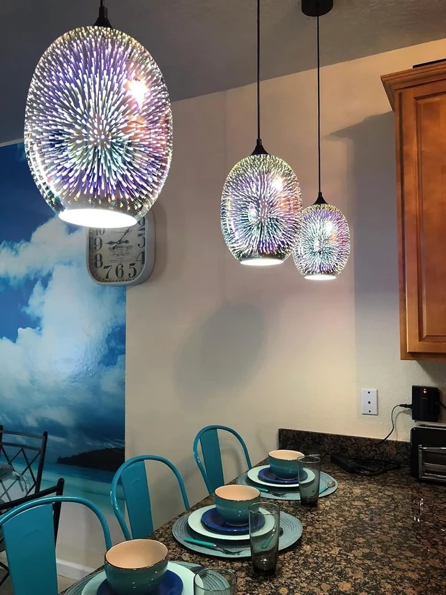 Alt view image 2 of 7 - KoKo&Yukina 3D Glass Colorful Pendant Light Fireworks Pendant Light Colorful Light Fixture Firework Glass Pendant Lighting for Kitchen Island Light