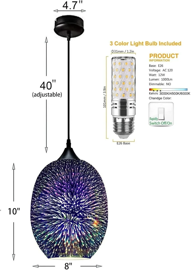 Alt view image 4 of 7 - KoKo&Yukina 3D Glass Colorful Pendant Light Fireworks Pendant Light Colorful Light Fixture Firework Glass Pendant Lighting for Kitchen Island Light
