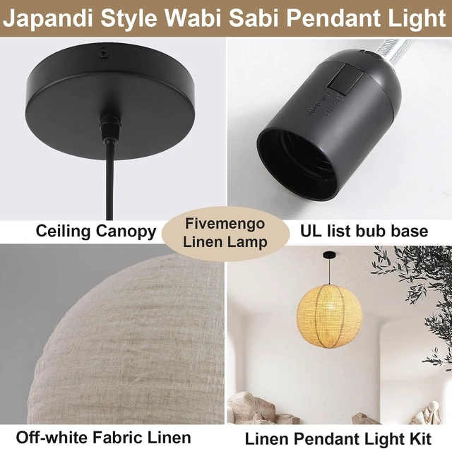 Alt view image 7 of 7 - Linen Pendant Light Kit Lantern Pendant Light, 20in Off-White