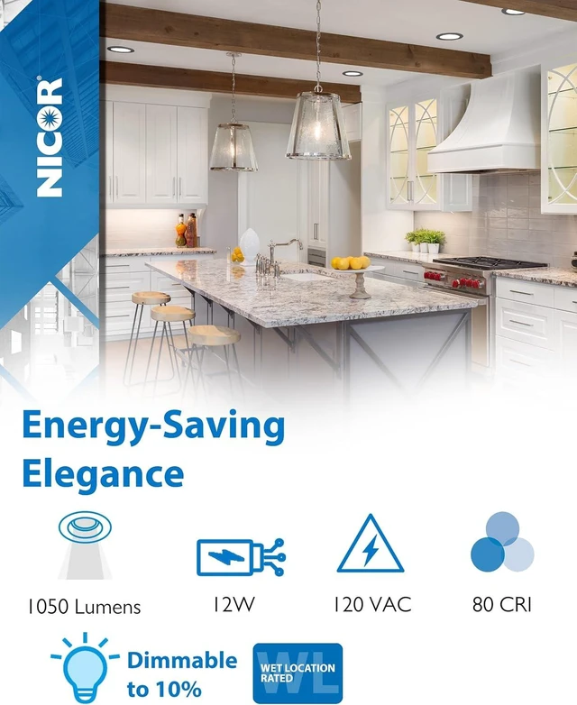 Alt view image 3 of 7 - NICOR Lighting Recessed Light Fixtures - IXE 6-in Canless LED Downlight - Dimmable LED Ceiling Light with Edge-Lit Technology - White, 12 Packs