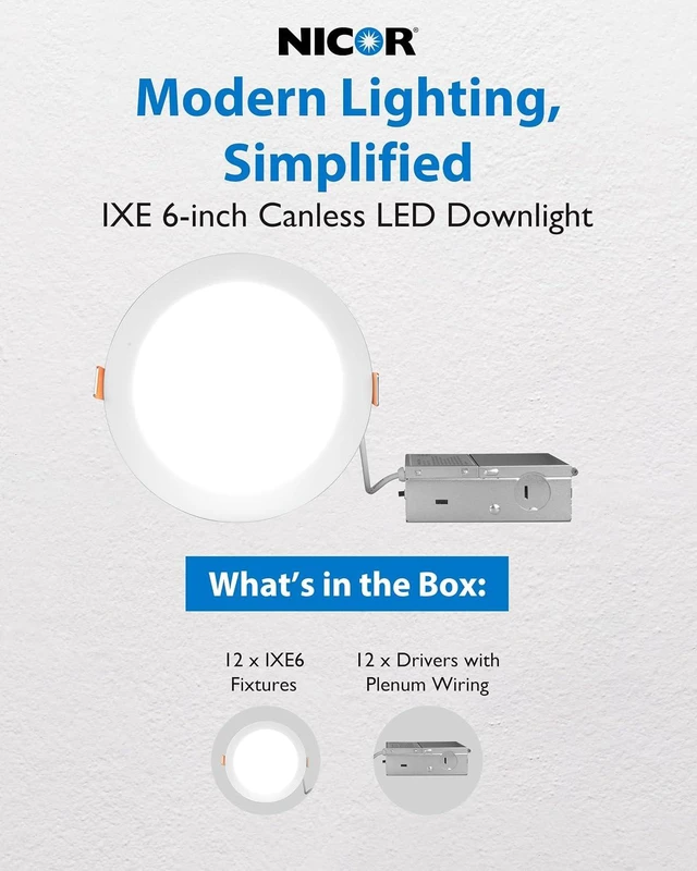 Alt view image 2 of 7 - NICOR Lighting Recessed Light Fixtures - IXE 6-in Canless LED Downlight - Dimmable LED Ceiling Light with Edge-Lit Technology - White, 12 Packs