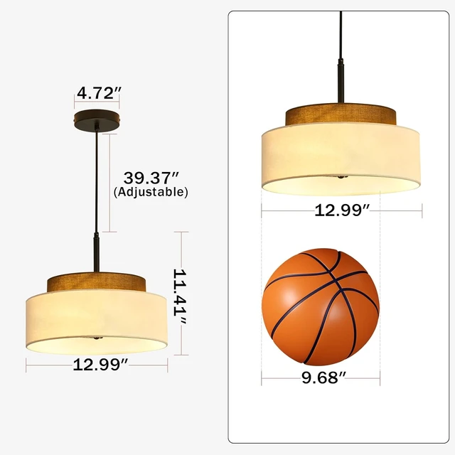 Alt view image 2 of 7 - 3-Light Farmhouse Pendant Light Fixture 2-Tier Drum Pendant Lighting with Fabric Shade 13inch Rustic Hanging Chandelier for Living Room Kitchen Dining Room Bedroom Entryway
