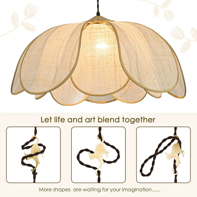 Alt view image 5 of 7 - Boho Light Fixture, 25.6" Hand Woven Rattan Chandelier, Boho Chandelier with Brass Cat Hook for Dining Room, Living Room, Kitchen, Bedroom and Restaurant
