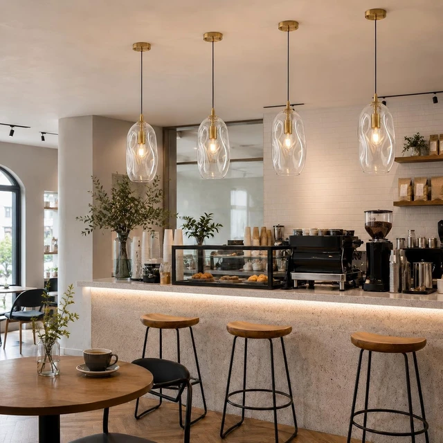 Alt view image 2 of 7 - Glass Pendant Lights Kitchen Island Modern Gold Organic Clear Glass Light