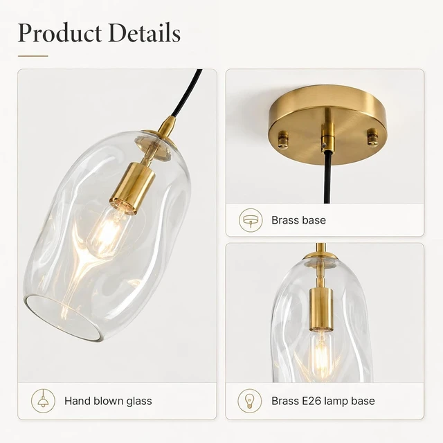 Alt view image 5 of 7 - Glass Pendant Lights Kitchen Island Modern Gold Organic Clear Glass Light