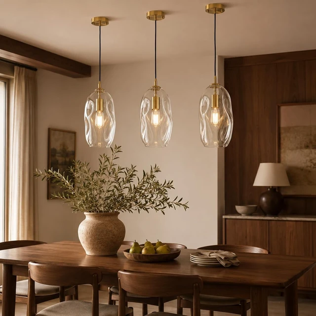 Alt view image 6 of 7 - Glass Pendant Lights Kitchen Island Modern Gold Organic Clear Glass Light