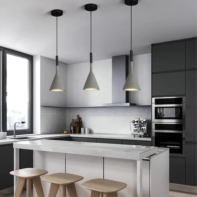 Alt view image 3 of 7 - Farmhouse Black Pendant Light Fixtures 1-Light Concrete Industrial Kitchen Island Pendant Lighting for Dining Room Bedroom Hallway Pendant Ceiling Lamp
