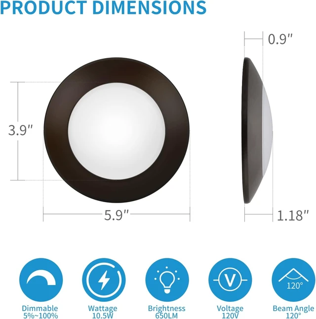Alt view image 4 of 7 - ECOELER 4 Pack Brown Recessed Retrofit Ceiling Lights, 10.5W 4 Inch Dimmable LED Disk Light for Home Improved, 4000K Cool White 650Lm, ETL-Listed