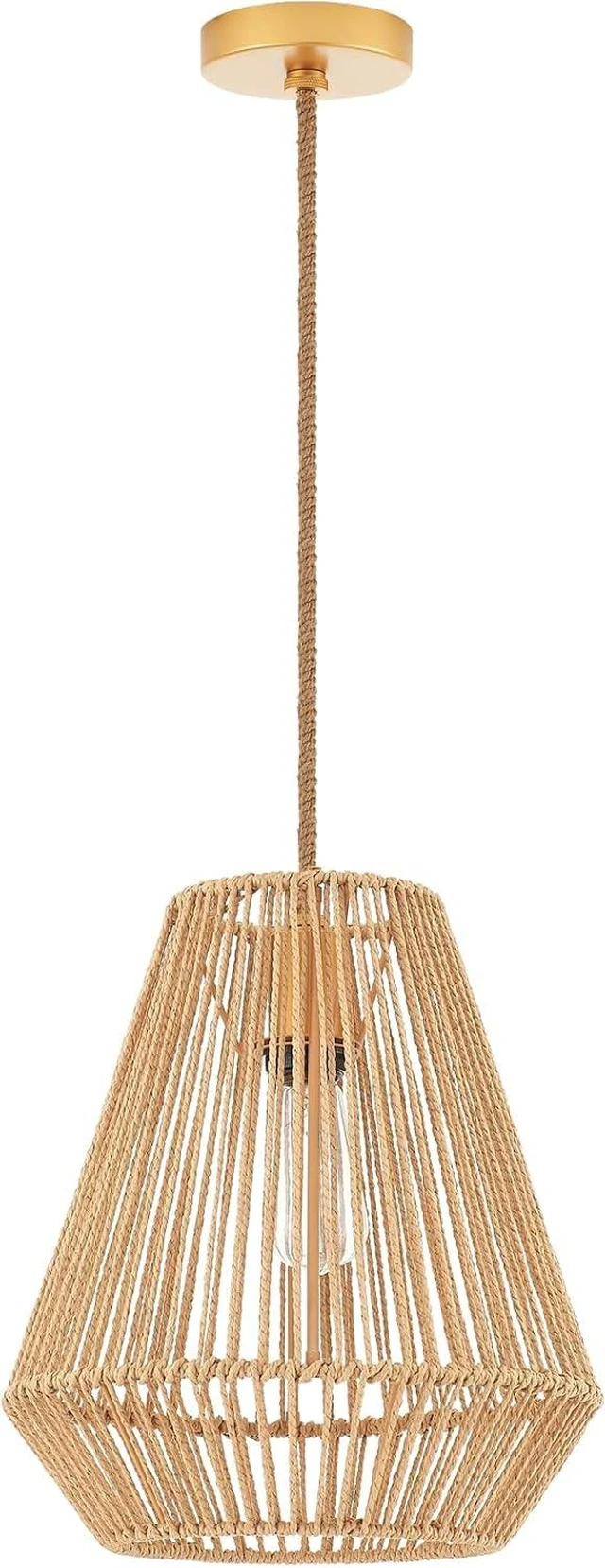 Main image of Woven Pendant Lights Hanging Lamp with 12" Hand Rattan Basket Shade Antique Brass Brush Paint Finish for Kitchen Island Farmhouse Dining Room Bar Bedroom Foyer Hallway