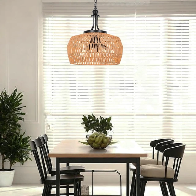 Alt view image 2 of 7 - SOTTAE Rattan Boho Chandeliers for Dining Room,5-Light Adjustable Farmhouse Chandelier Light Fixture with Wicker Lampshade,Boho Hanging Pendant Lighting for Kitchen Island, Bedroom, Living Room