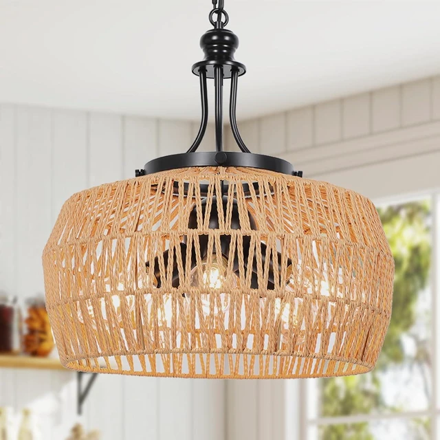 Main image of SOTTAE Rattan Boho Chandeliers for Dining Room,5-Light Adjustable Farmhouse Chandelier Light Fixture with Wicker Lampshade,Boho Hanging Pendant Lighting for Kitchen Island, Bedroom, Living Room