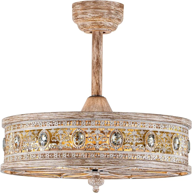 Main image of Farmhouse Chandelier Ceiling Fan with Light, Rustic Cottage Caged Fandelier